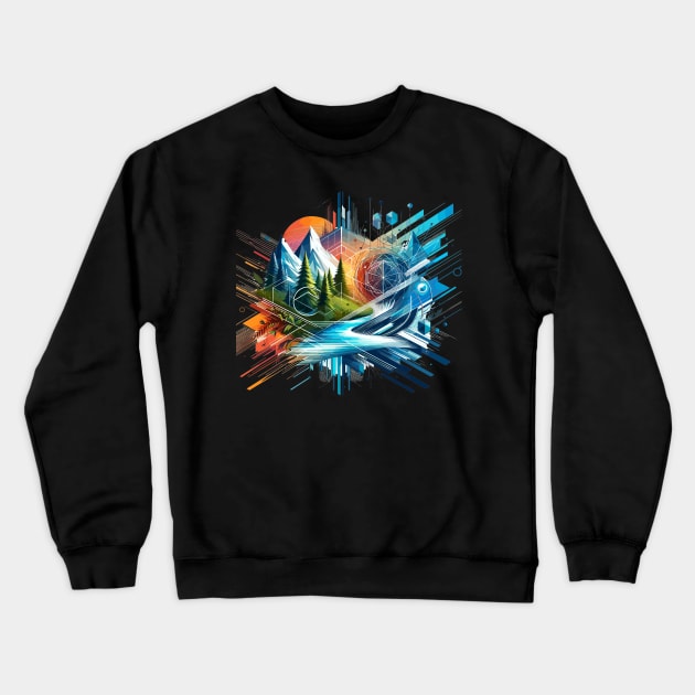 Nature's Future: Geometric Eco-Fusion Crewneck Sweatshirt by Graphic Wonders Emporium